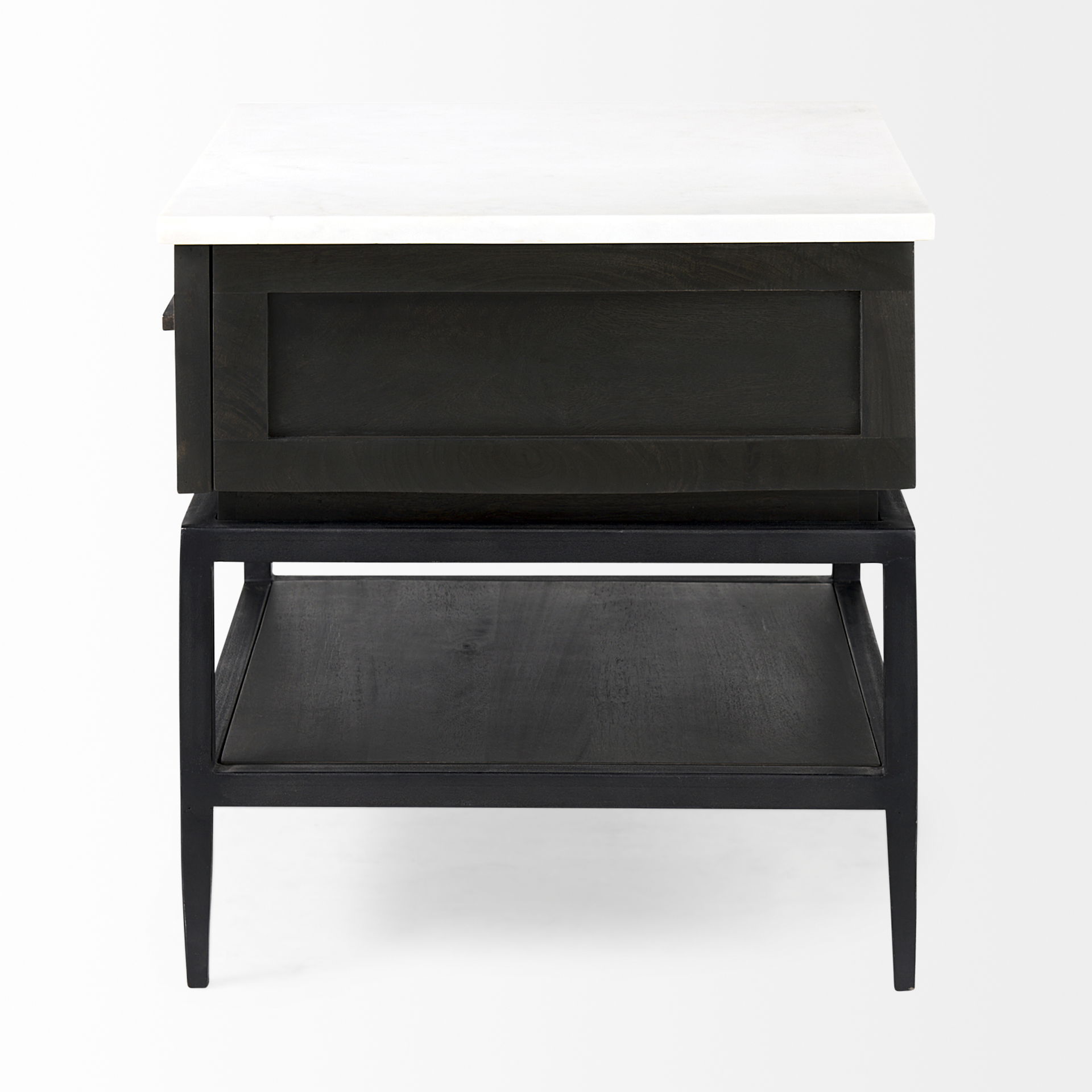 Divina Black-Brown Wood with White Marble Top and Black Metal Base 1 Drawer Side Table large image 