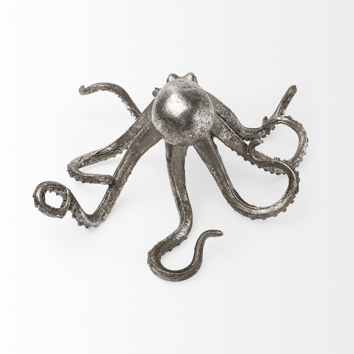 Strafford Medium 13L x 7W Silver Resin Octopus, Decorative Object by Mercana, 13" length x 7.09" width x 12.2" height View 6