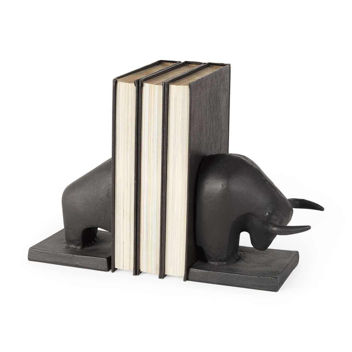 Tauro III (Set of 2) 10L x 5W Black Cast Aluminum Raging Bull Bookends, by Mercana, 9.5" length x 4.25" width x 5.75" height View 1