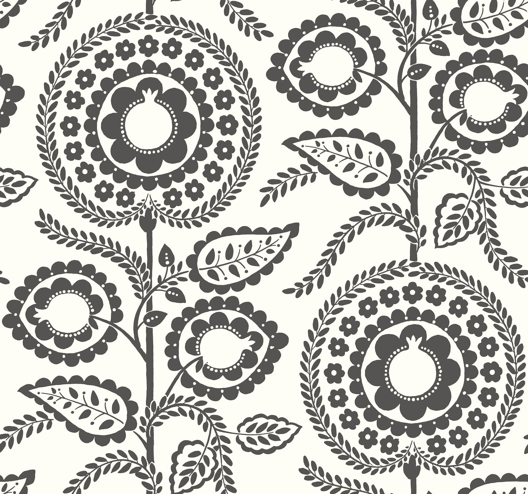 Pomegranate Bloom Black & White Wallpaper, by York Wall, 27' length x 2'3" width x 0.02" depth View 1
