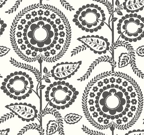 Pomegranate Bloom Black & White Wallpaper