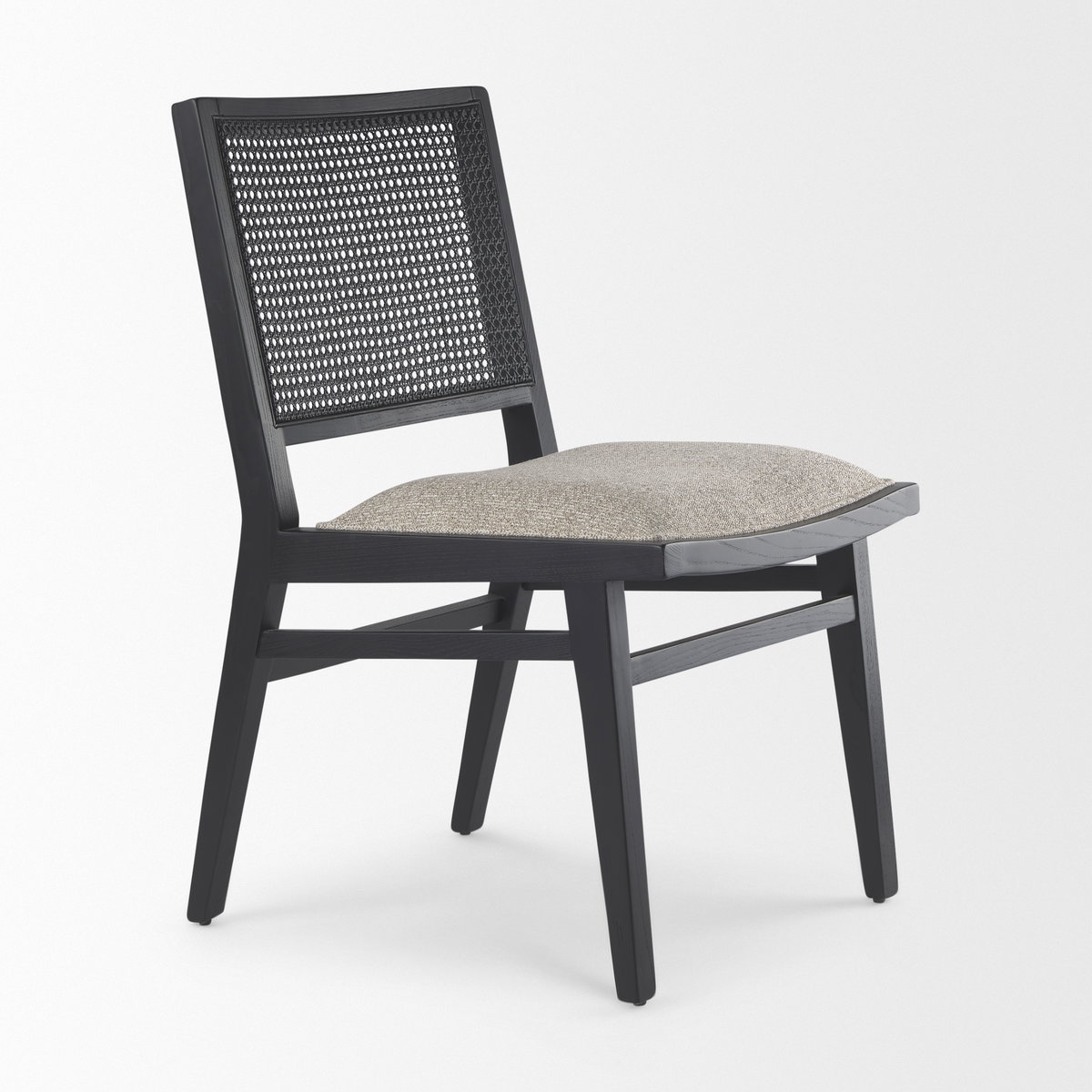 Wynn Cane Back Dining Side Chair | Beige Fabric with Black Wood, Dining Chair by Mercana, 20.47" length x 24.61" width x 34.06" height View 9