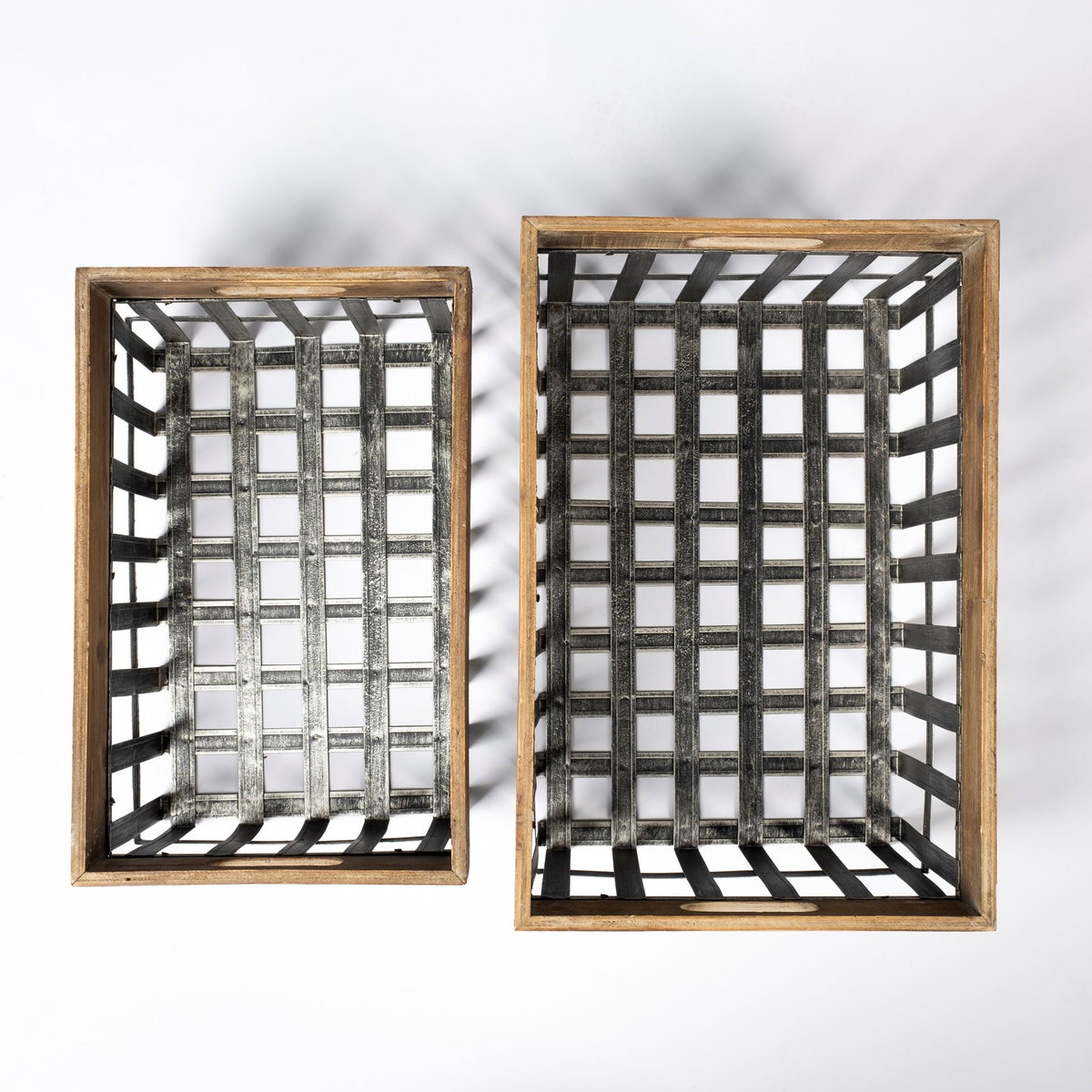 Chartrand Set of 2 Wood And Metal Open Crate Style Baskets, Bins & Basket by Mercana, 18.7" length x 12.6" width x 8.66" height View 6