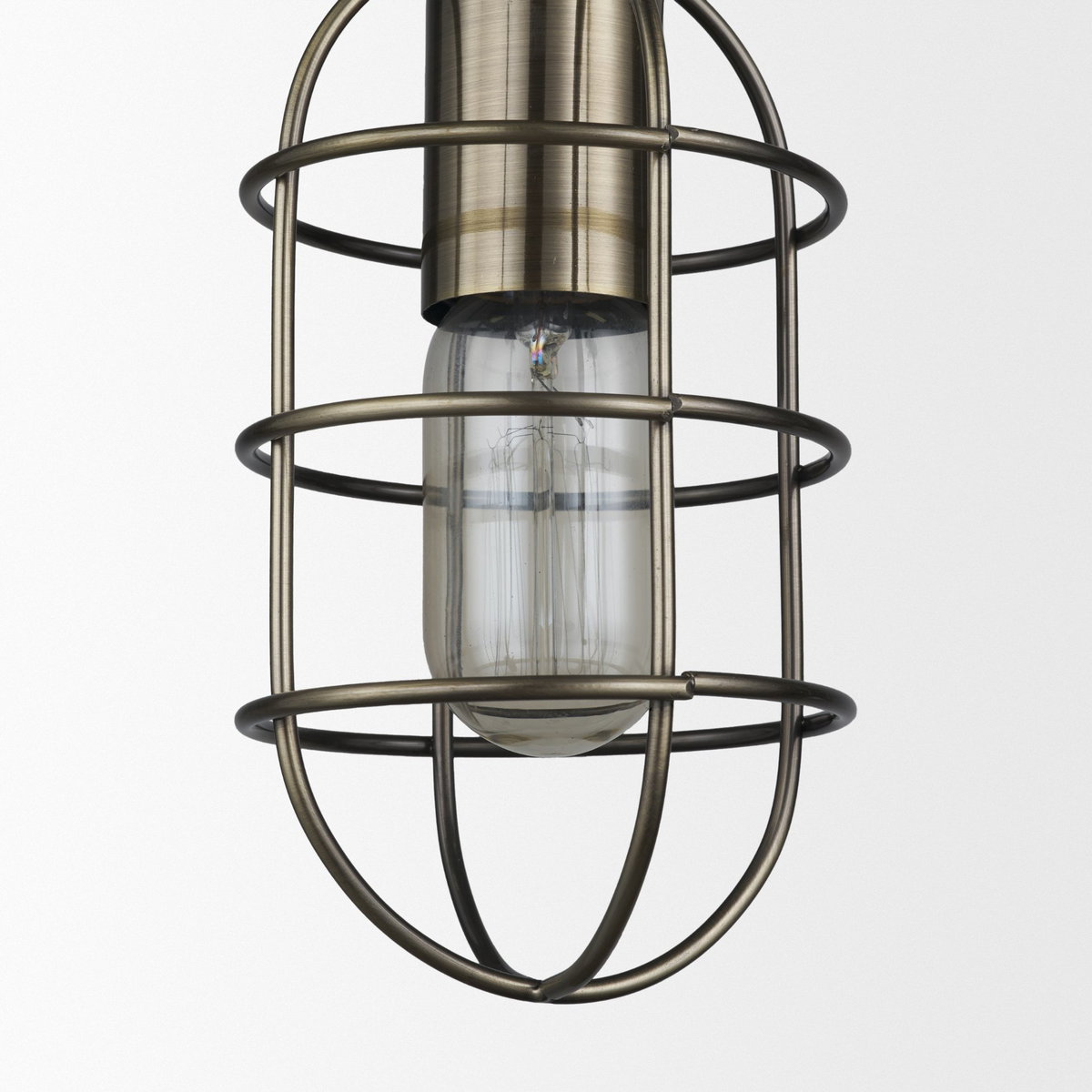 Hines I 4x8 Antiqued-Brass Metal Cage Pendant Light, by Mercana, 4" length x 4" width x 8" height View 4