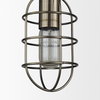 Hines I 4x8 Antiqued-Brass Metal Cage Pendant Light, by Mercana, 4" length x 4" width x 8" height thumbnail 4