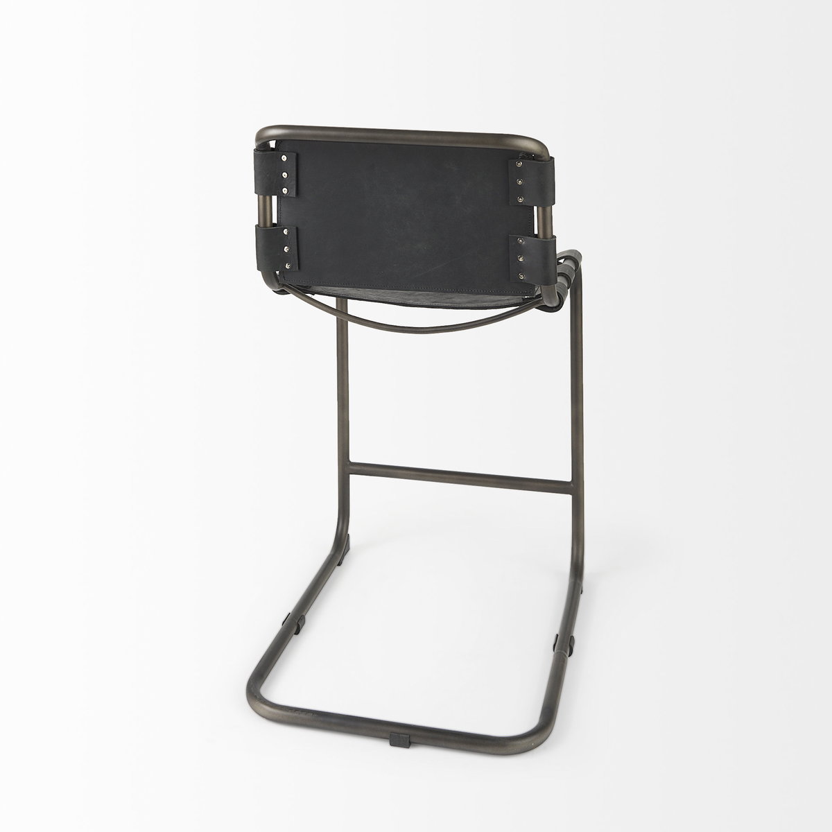 Berbick Backless 38in Seat Counter Stool | Black Leather with Gray Metal, Counter & Bar Stool by Mercana, 20.5" length x 24.8" width x 39" height View 6