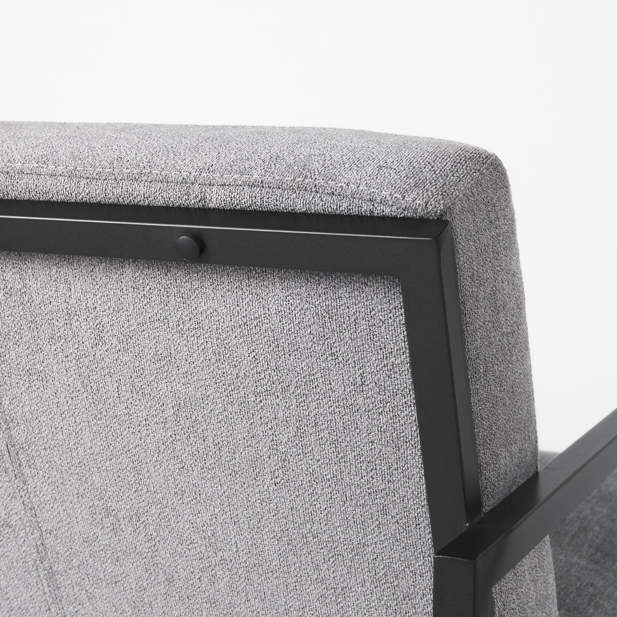 Armelle Gray Fabric Seat with Black Metal Frame Accent Chair, by Mercana, 28.35" length x 33.07" width x 29.92" height View 10