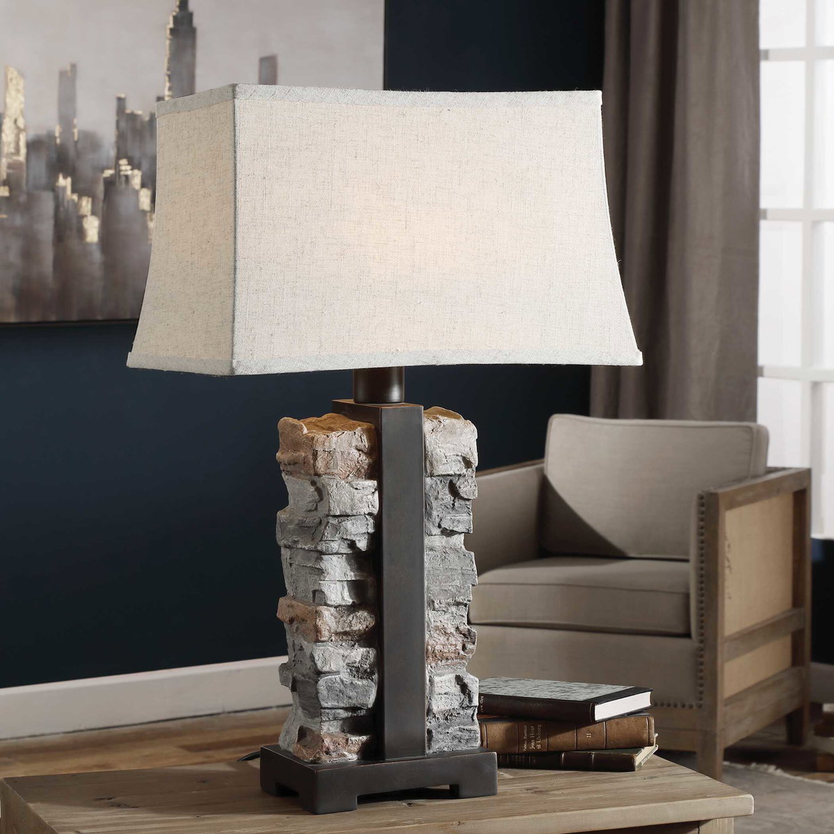 Kodiak Stacked Stone Lamp, by Uttermost, 1'6" width x 2'5" height x 1'1" depth View 5