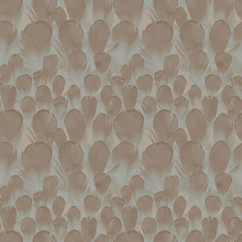 Feathers Brown & Turquoise Wallpaper