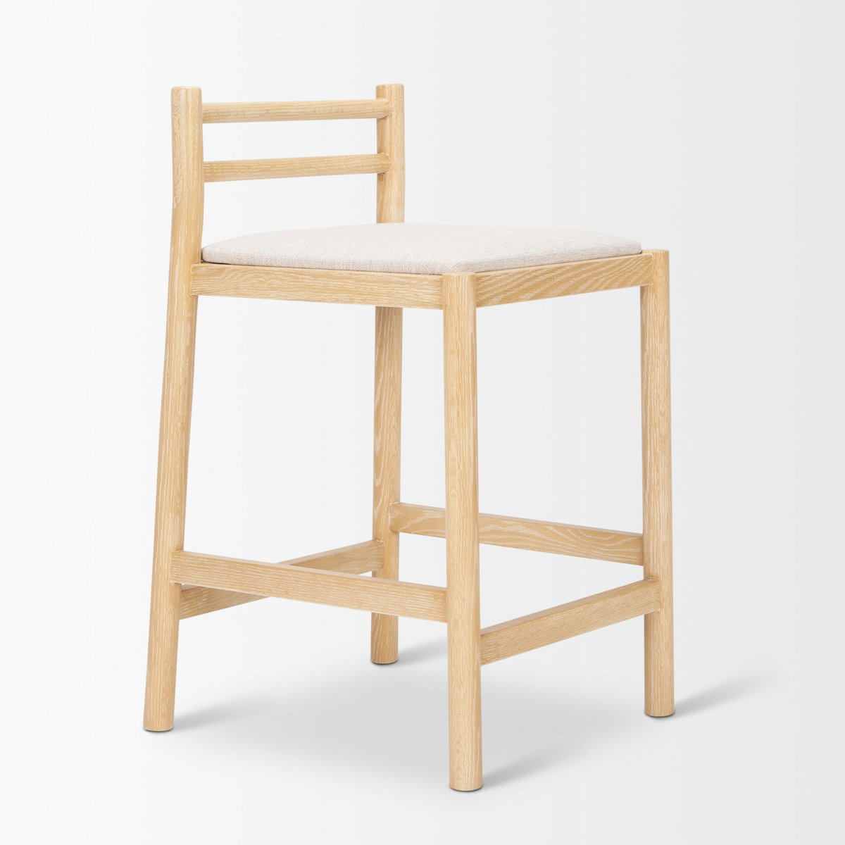 Sam Backless 25.87in Seat Counter Stool | Light Brown Wood with Fabric, Counter & Bar Stool by Mercana, 19" length x 18.25" width x 33.75" height View 8