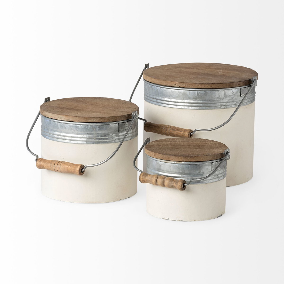 Alani (Set of 3) White Metal Storage Boxes, by Mercana, 8.07" length x 7.48" width x 12.99" height View 6