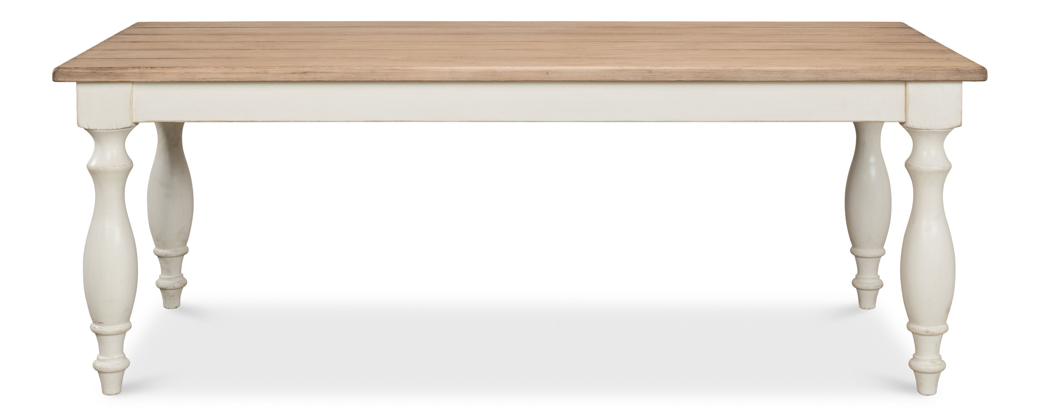 Brie Dining Table, Ant.White/Natural Top, by Sarreid, 84" length x 37" width x 31" height View 2
