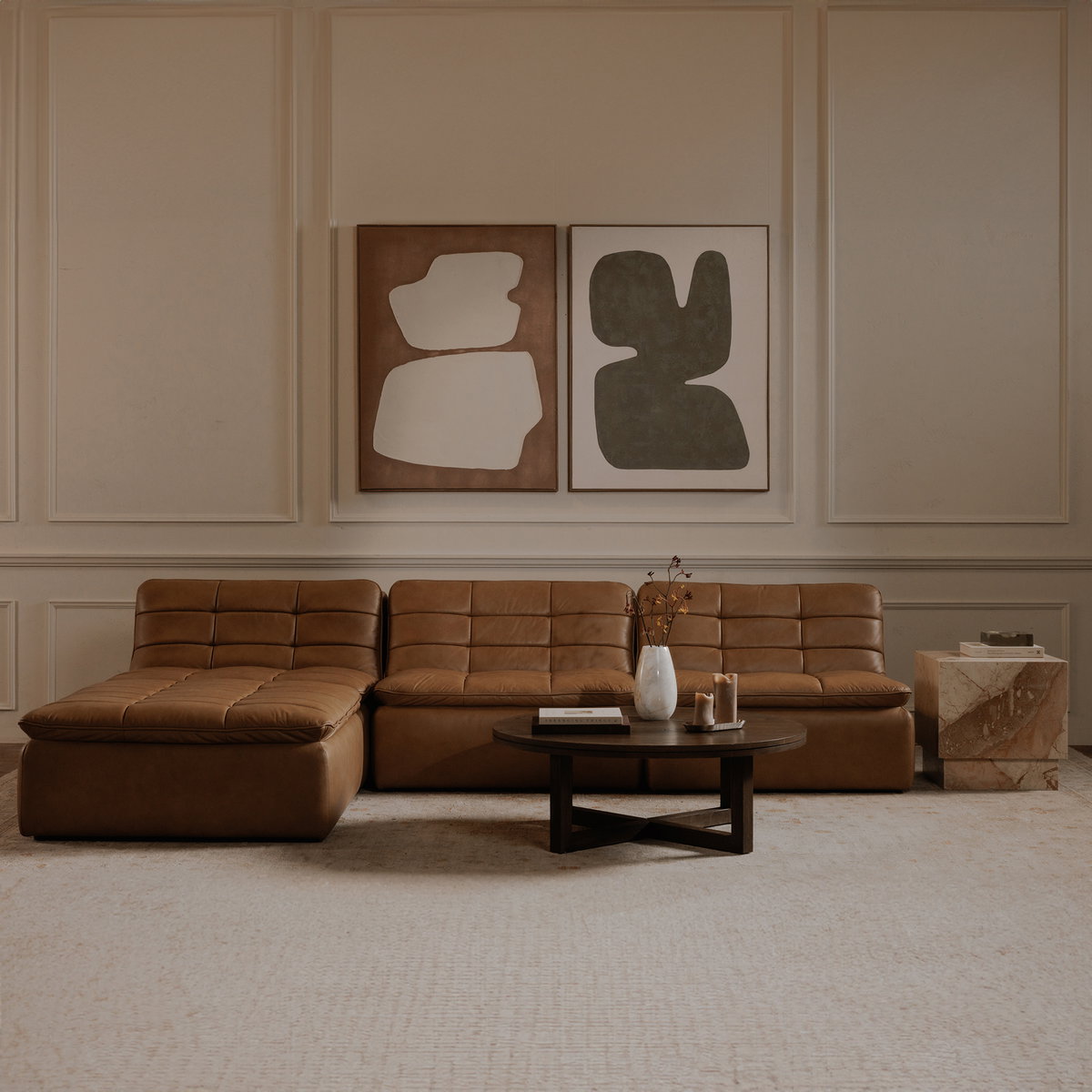 Lino Ottoman Tan Leather, by Moe's Home, 42.5" width x 17.7" height x 43.3" depth View 8