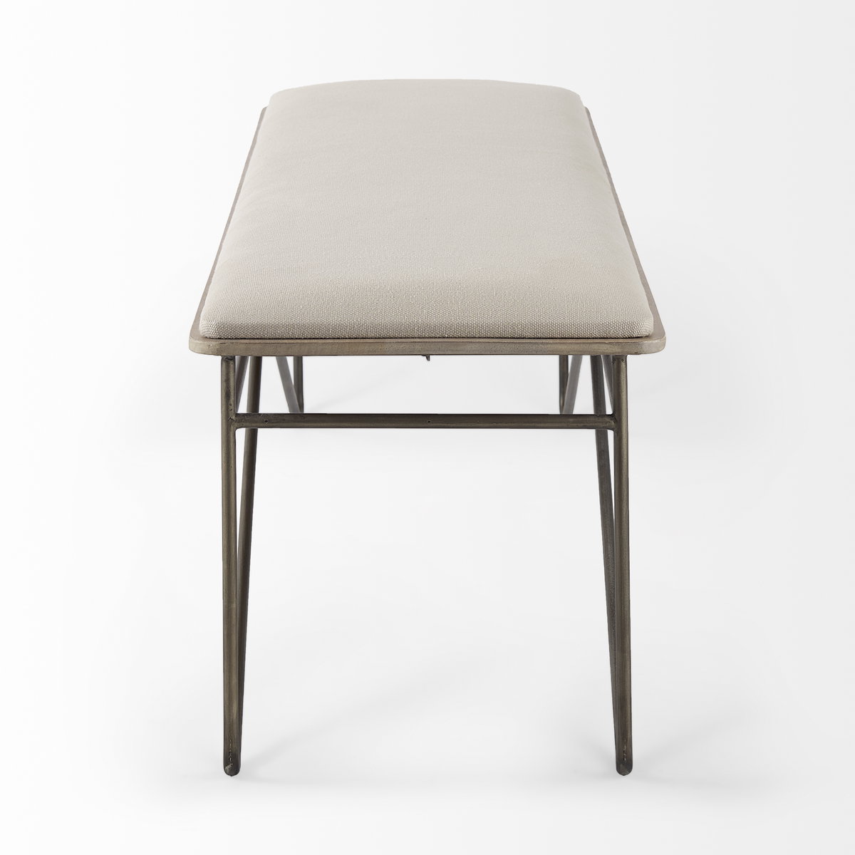 Camille  Cream Fabric Seat with Metal Frame Bench, Benche by Mercana, 55.5" length x 16" width x 17" height View 5