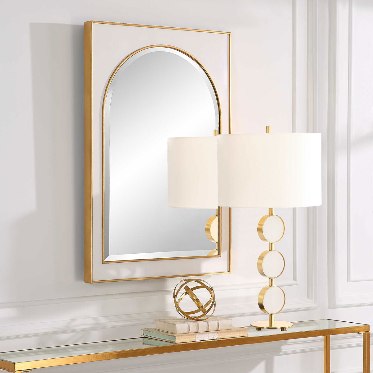 Crisanta Gloss White Arch Mirror, by Uttermost, 25" width x 37.5" height x 2" depth View 4