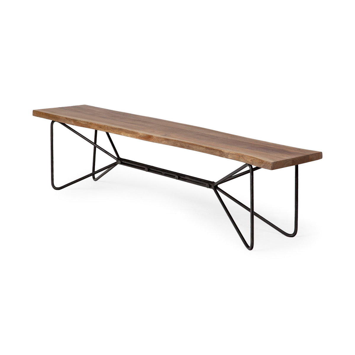 Papillion III 66x18 Natural Solid Wood and Iron Dining Bench, Benche by Mercana, 66" length x 16" width x 17.75" height View 1
