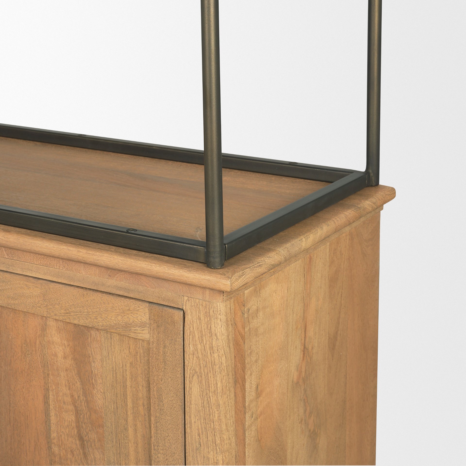 Baron Light Brown Wood with Gunmetal 2-Door Open Shelving Unit, Shelving & Bookcase by Mercana, 41.75" length x 19" width x 90" height View 10