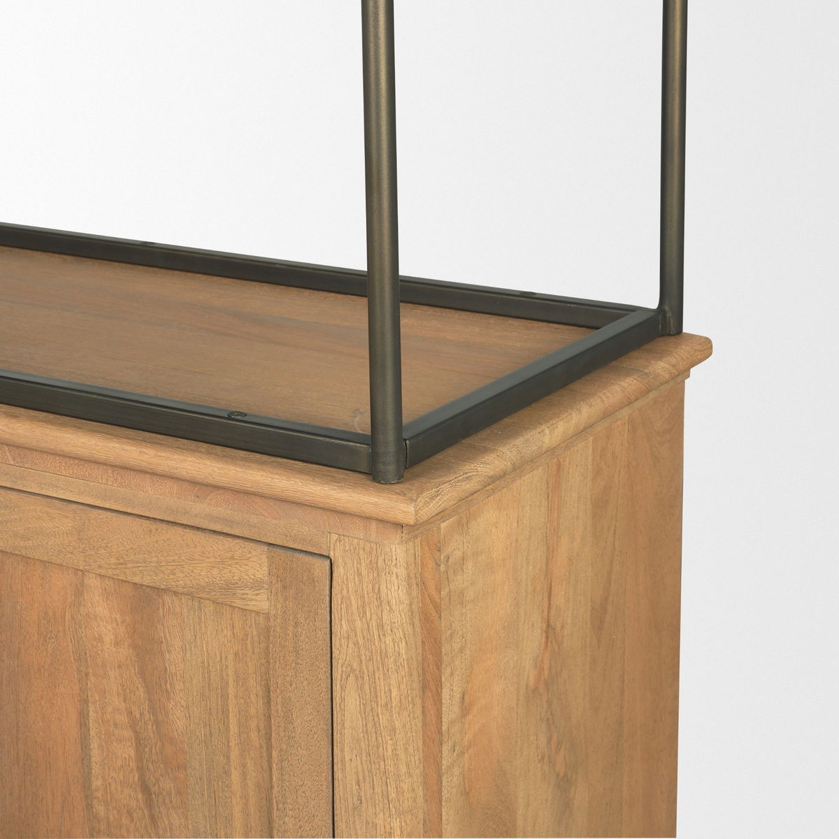 Baron Light Brown Wood with Gunmetal 2-Door Open Shelving Unit, Shelving & Bookcase by Mercana, 41.75" length x 19" width x 90" height View 10