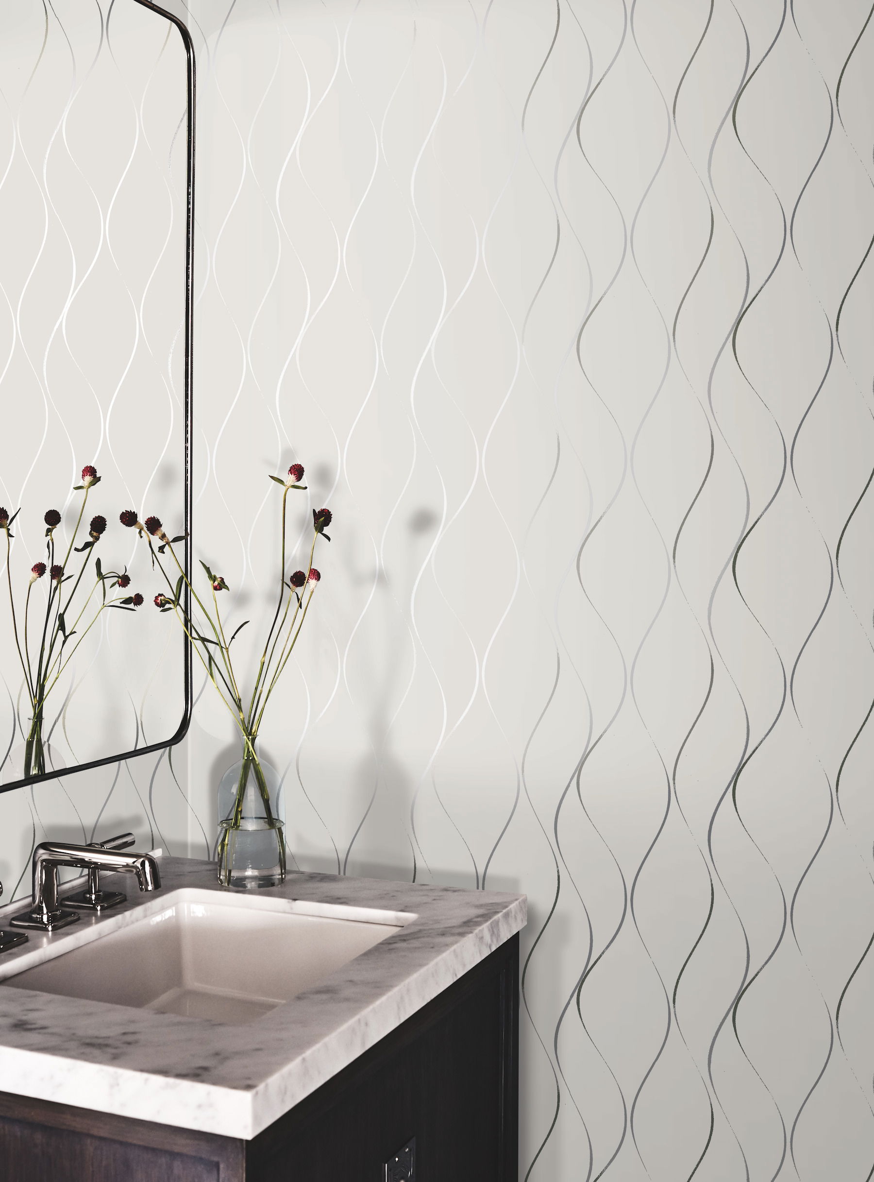 Wavy Stripe Off White & Silver Metallic Wallpaper large image 