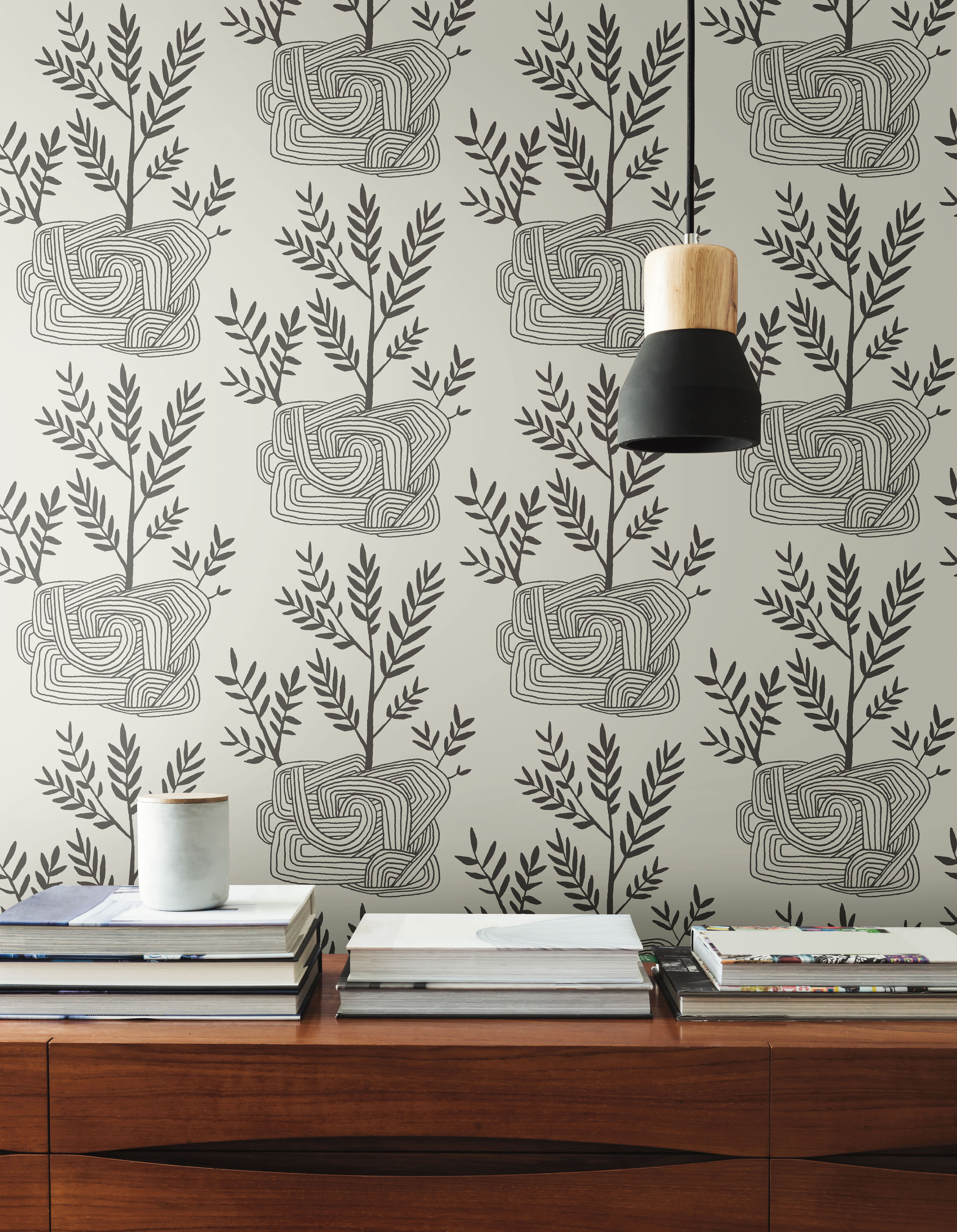 Seedlings Grey Peel & Stick Wallpaper, by York Wall, 20' length x 1'8.5" width x 0.02" depth View 3