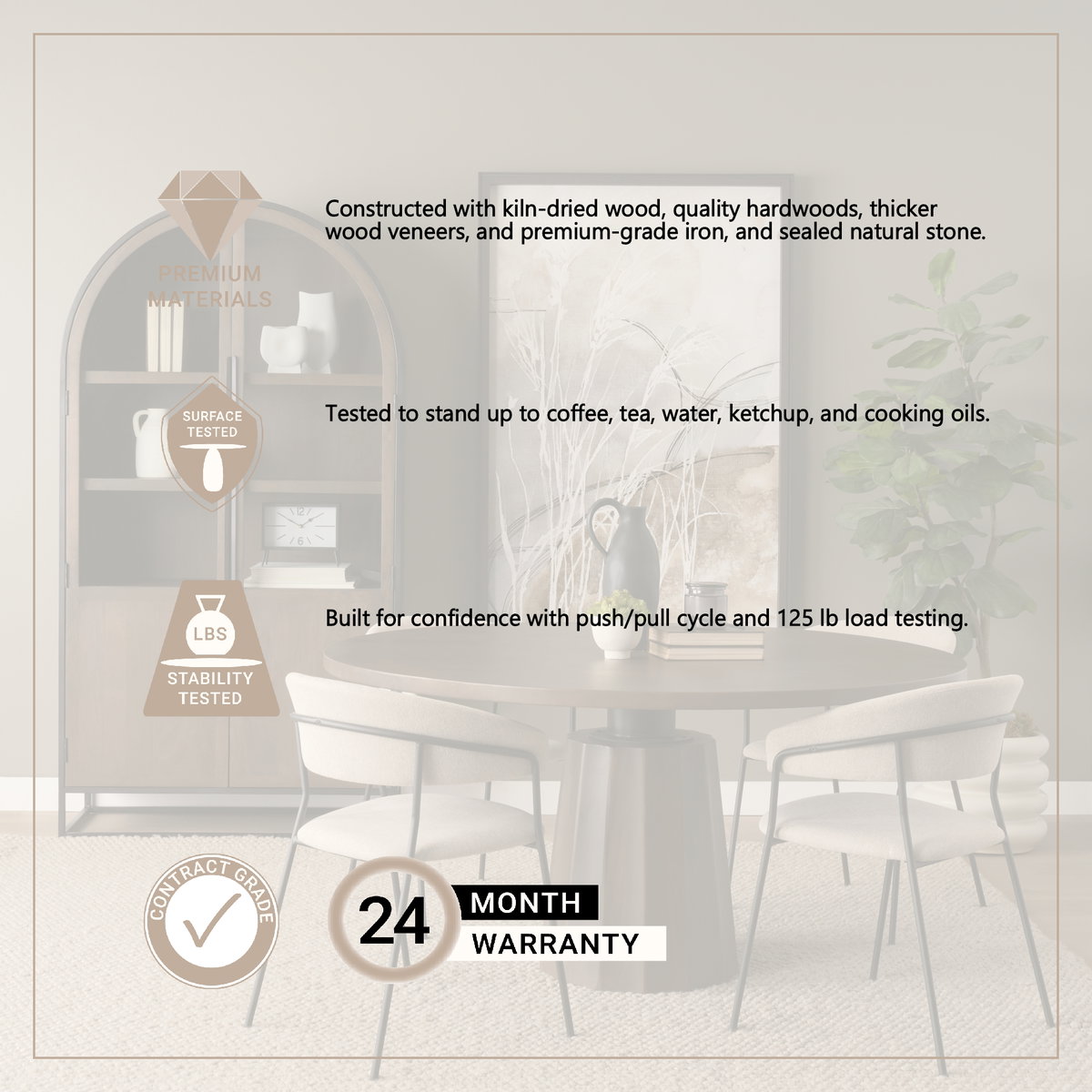 Swanson 60' Dark Brown Wood Round Pedestal Dining Table, by Mercana, 60" length x 60" width x 30" height View 4