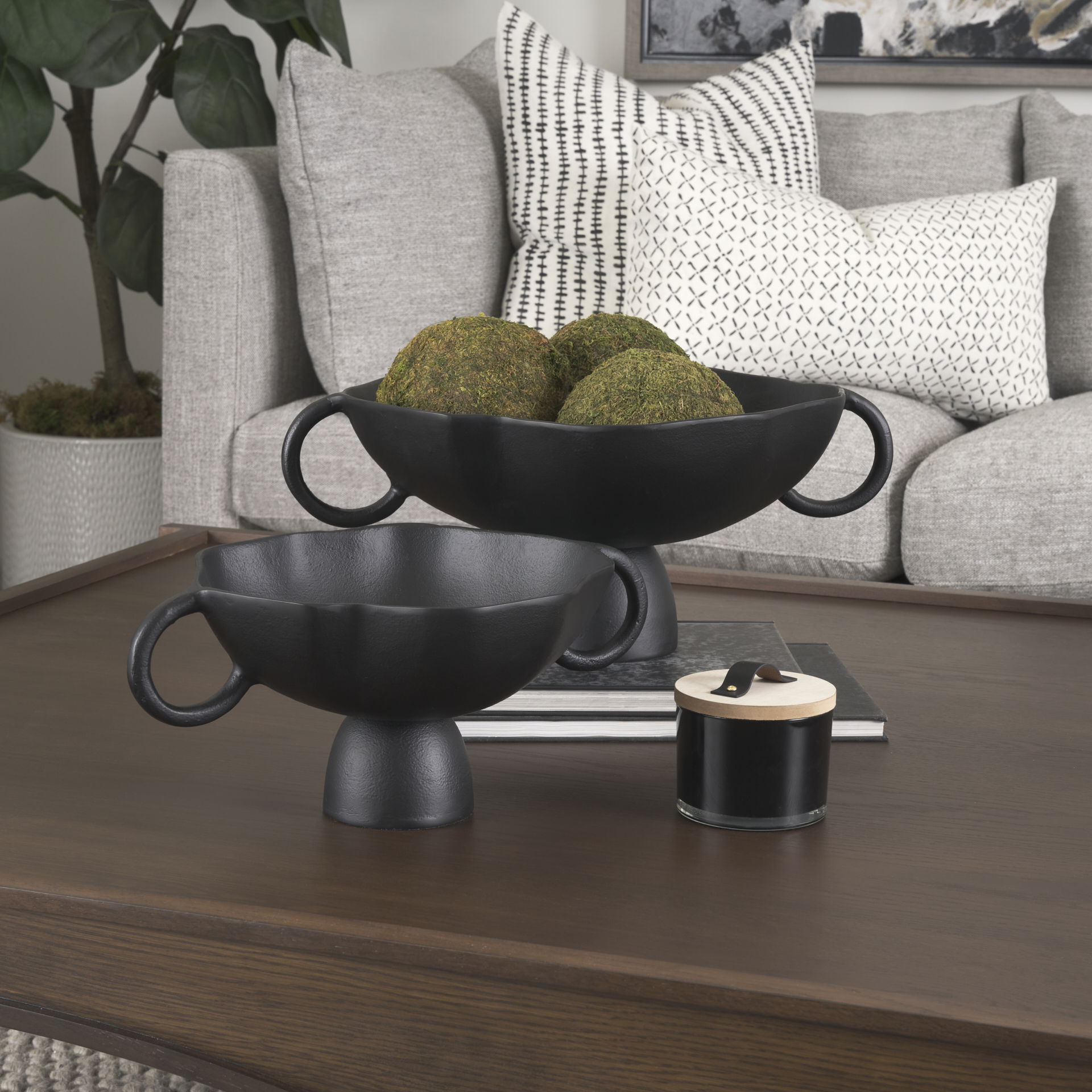 Radka Small Matte Black Metal Decorative Bowl, by Mercana, 15.55" length x 11.22" width x 6.75" height View 3