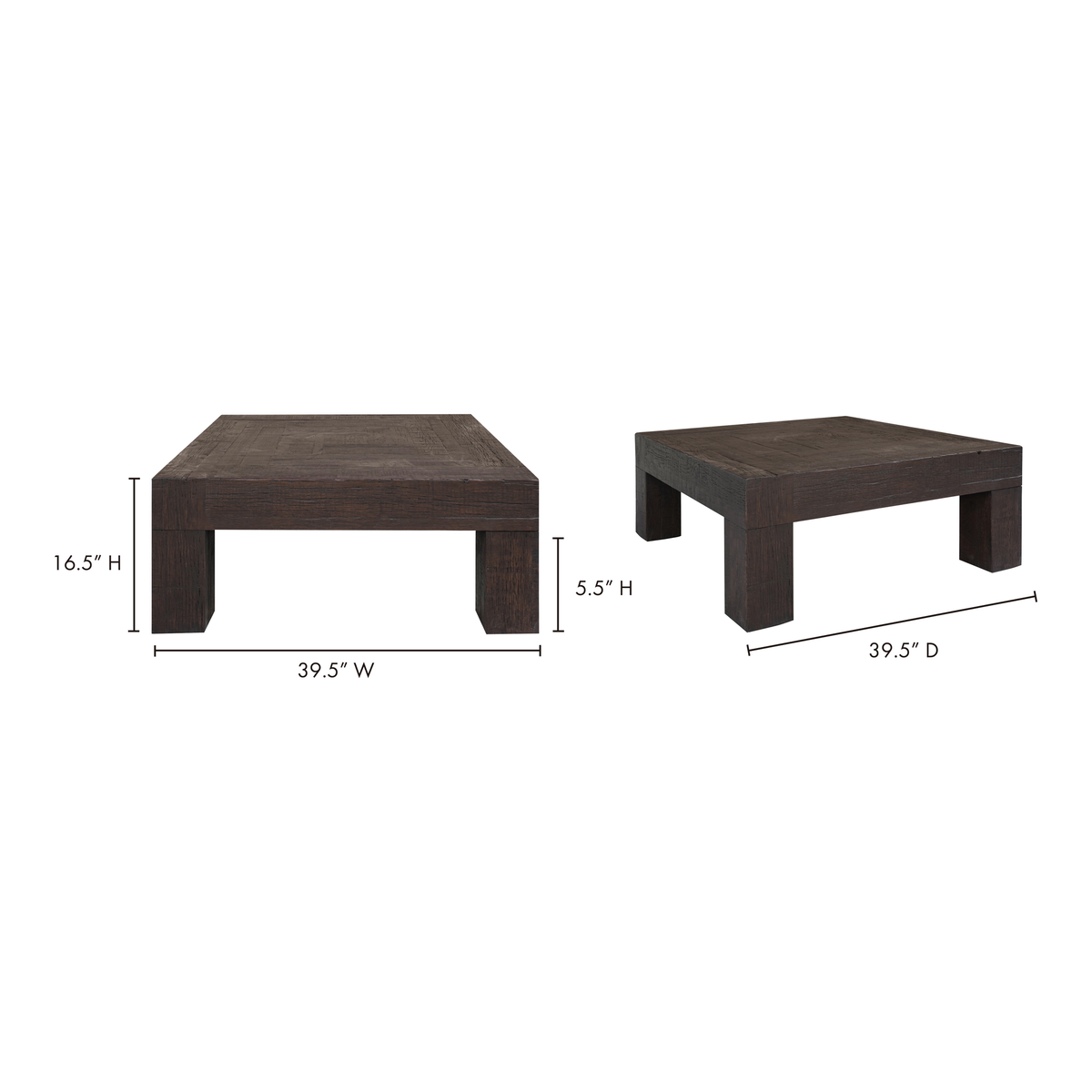Evander Coffee Table Rustic Brown, by Moe's Home, 39.5" width x 16.5" height x 39.5" depth View 7