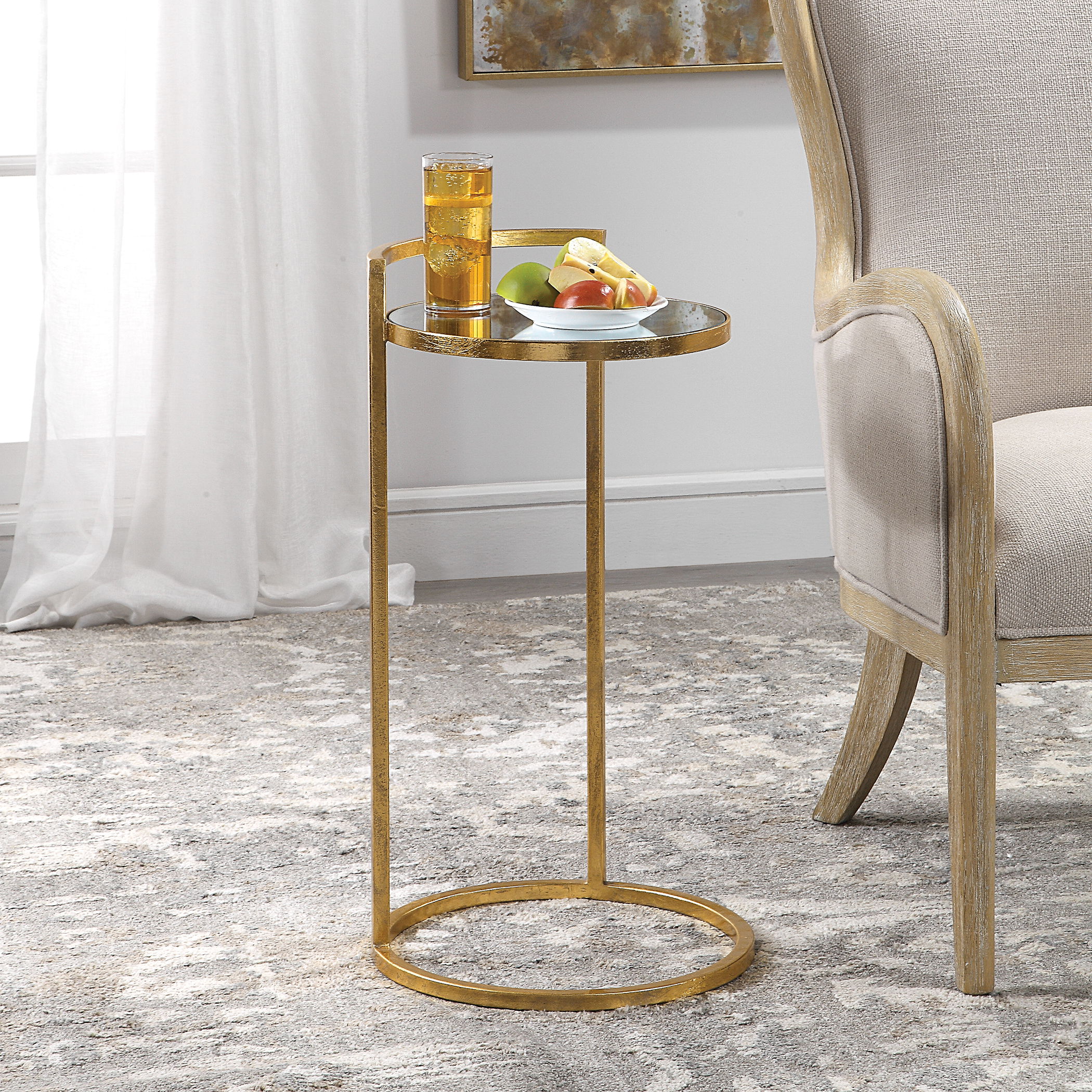 Cailin Gold Accent Table, Furniture by Uttermost, 14.17" width x 25.98" height x 14.17" depth View 2
