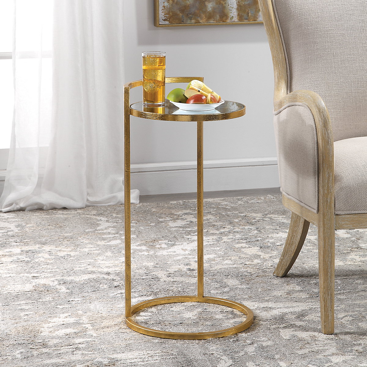 Cailin Gold Accent Table, Furniture by Uttermost, 14.17" width x 25.98" height x 14.17" depth View 2