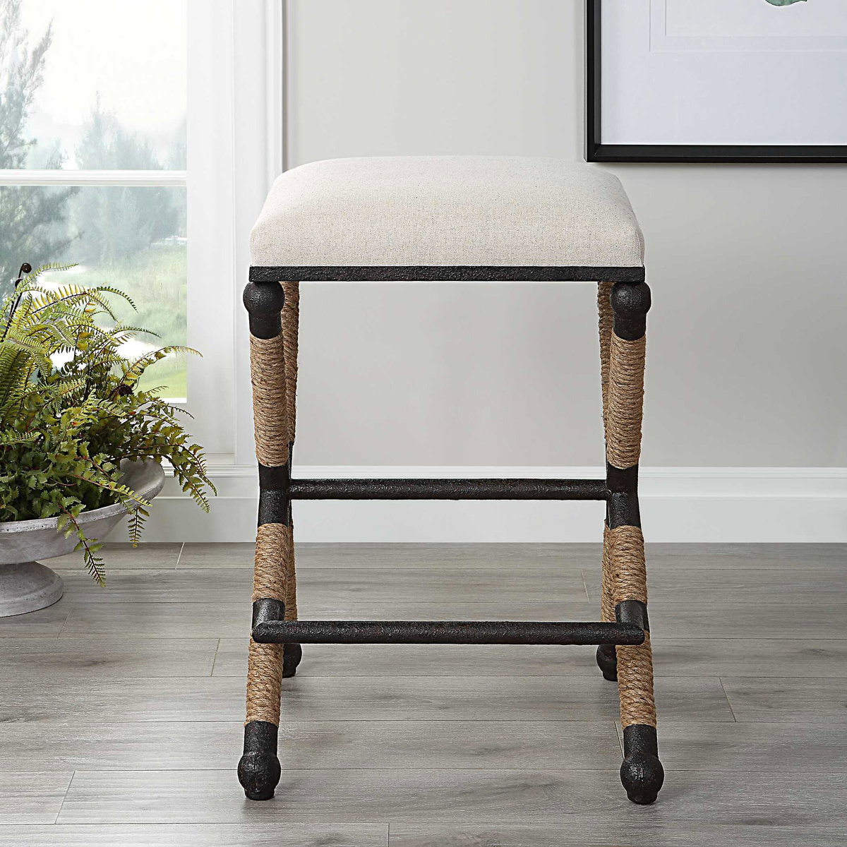 Firth Rustic Oatmeal Counter Stool, Counter & Bar Stool by Uttermost, 18.75" width x 27.62" height x 18.75" depth View 4