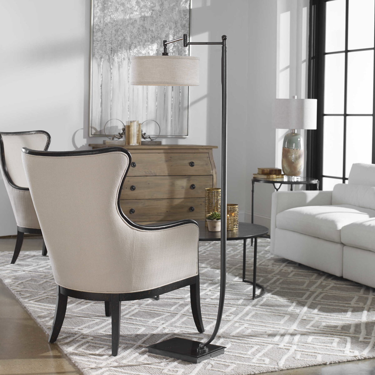 Lamine Dark Bronze Floor Lamp, by Uttermost, 25.5" width x 62.75" height x 13.5" depth View 2