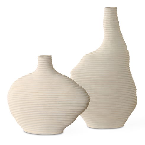 Duostacked Matte White Vases, S/2