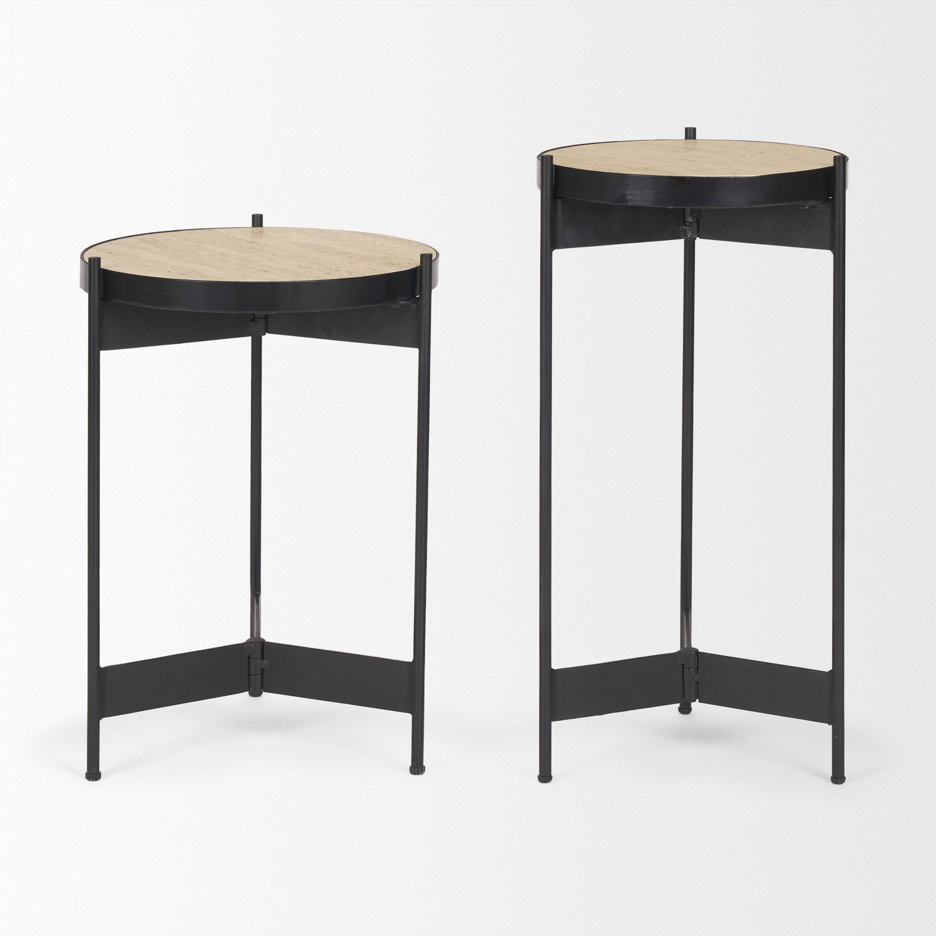 Wade Travertine Marble with Matte Black Metal End Tables, Side & End Table by Mercana, 26" length x 14" width x 24" height View 4