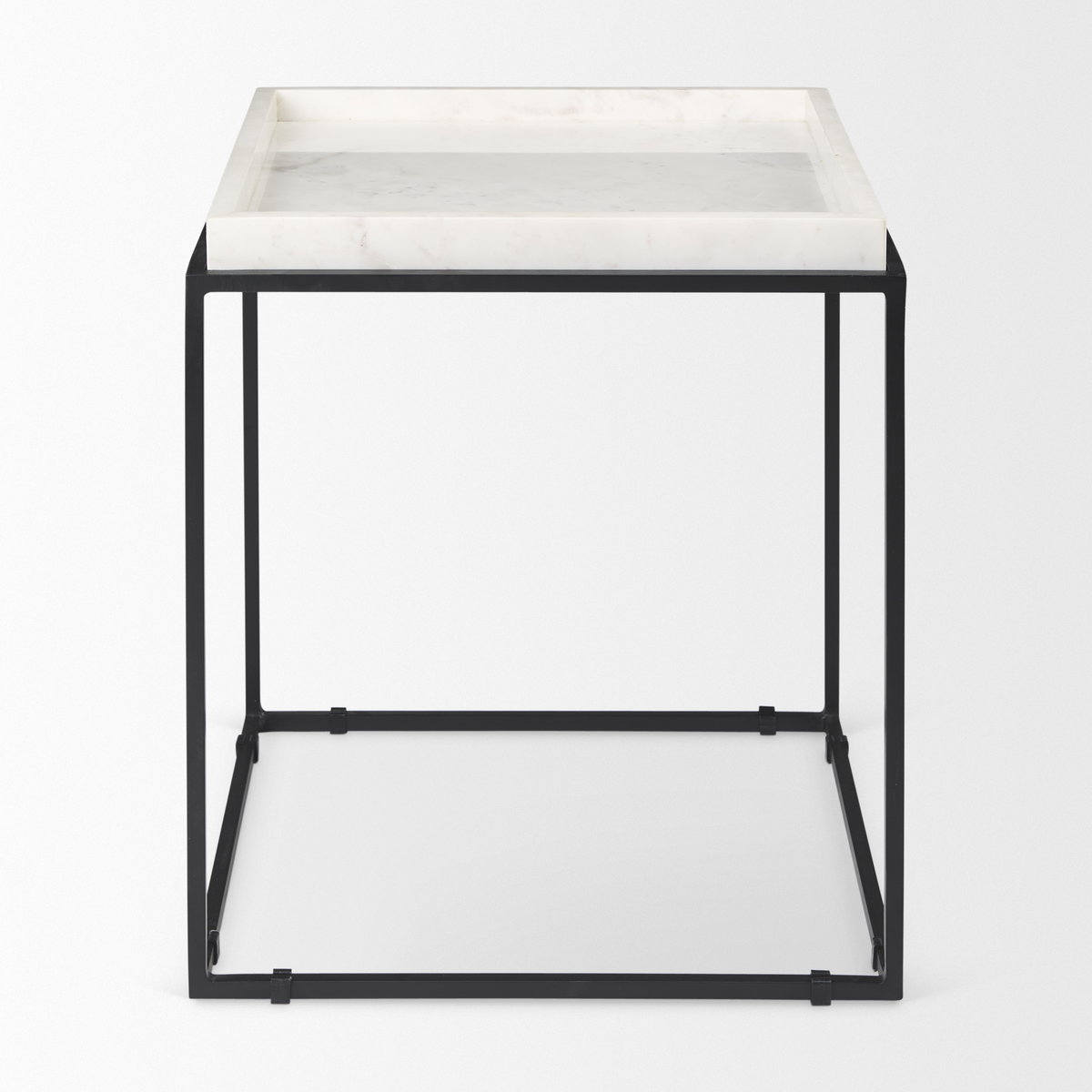 Nathan II 18' x 20' Square Top White Marble and Black Metal End/Side Table, Side & End Table by Mercana, 18" length x 18" width x 20" height View 7