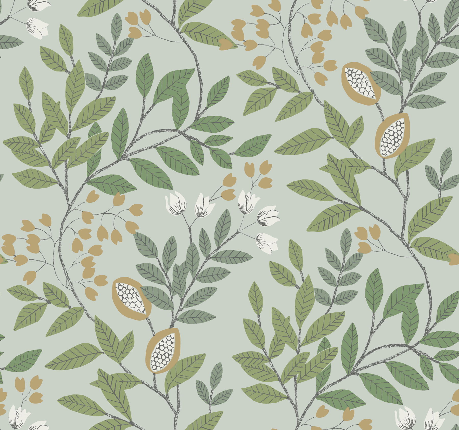 Eden Retreat Green & Gold Wallpaper large image 