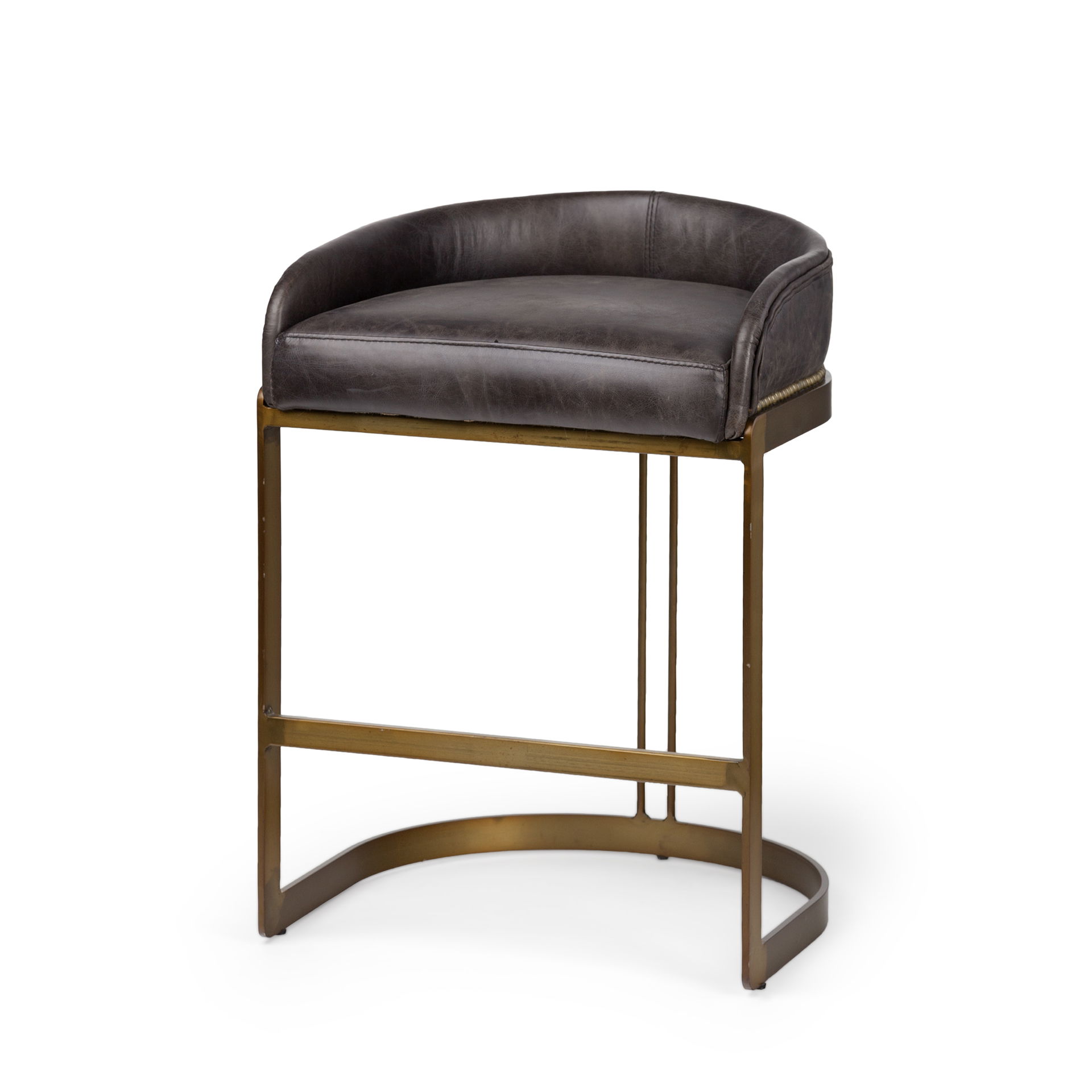 Hollyfield II Black Leather Seat Gold Metal Base Counter Stool, Counter & Bar Stool by Mercana, 20.5" length x 19.7" width x 28.7" height View 1