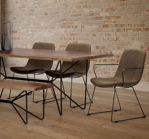 Sawyer I Brown Faux-Leather Seat BlackIron Frame Dining Chair