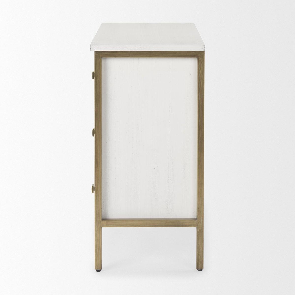 Savannah White Fir Veneer with Gold Metal 3-Drawer Accent Cabinet, Cabinets & Chest by Mercana, 31.89" length x 15.94" width x 31.5" height View 5