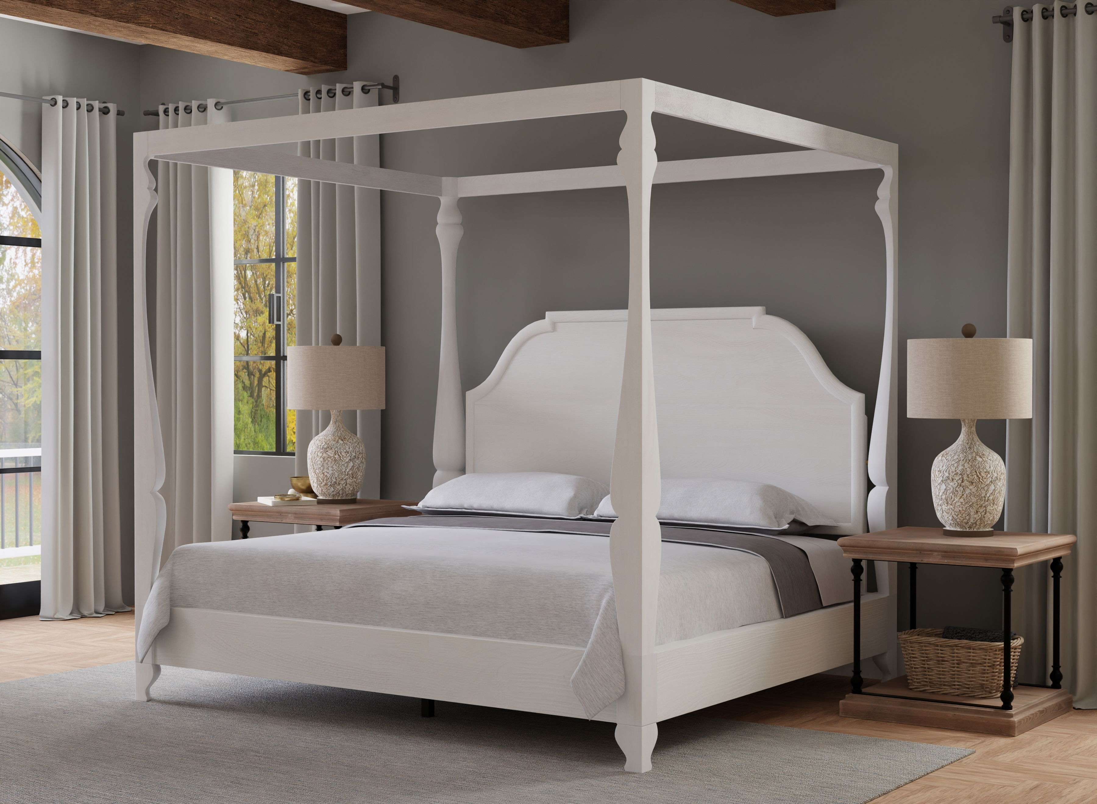 Madeline Bungalow Bed King Bungalow Wht, Headboards & Footboard by Sarreid, 89" length x 85" width x 94" height View 14