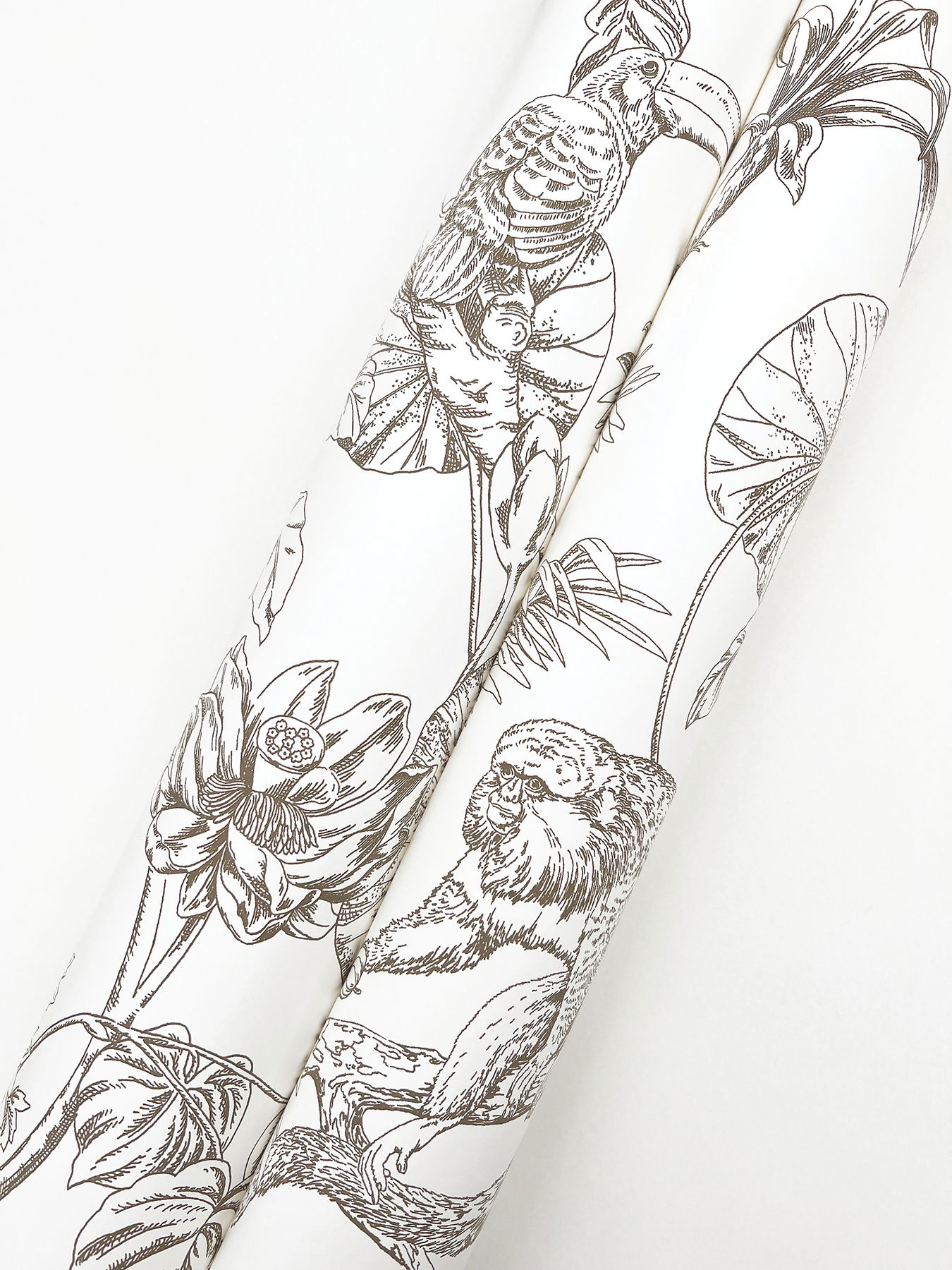 Tropical Sketch Toile Brown Wallpaper large image 