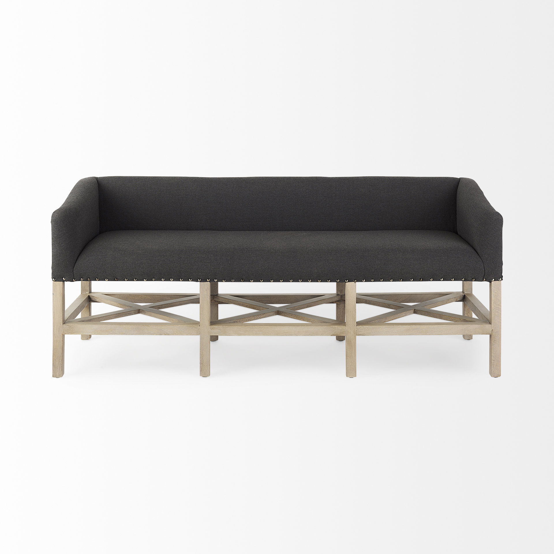 Bergen  Dark Gray Fabric with Light Brown Wooden Base Accent Bench, Benche by Mercana, 60" length x 19" width x 25.5" height View 4