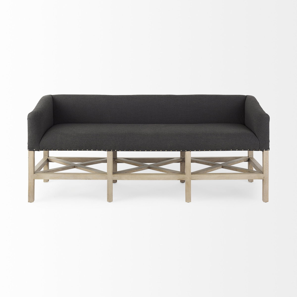 Bergen  Dark Gray Fabric with Light Brown Wooden Base Accent Bench, Benche by Mercana, 60" length x 19" width x 25.5" height View 4