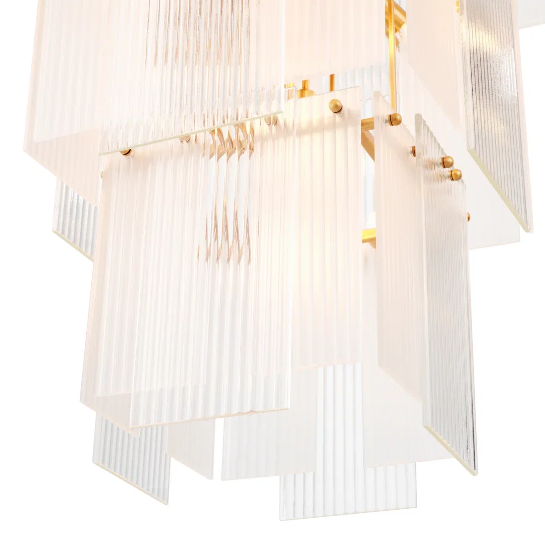 Chandelier Giardano Clear And Frosted Glass Antique Brass Finish, by Eichholtz USA, 24.8" width x 39.37" height x 24.8" depth View 7