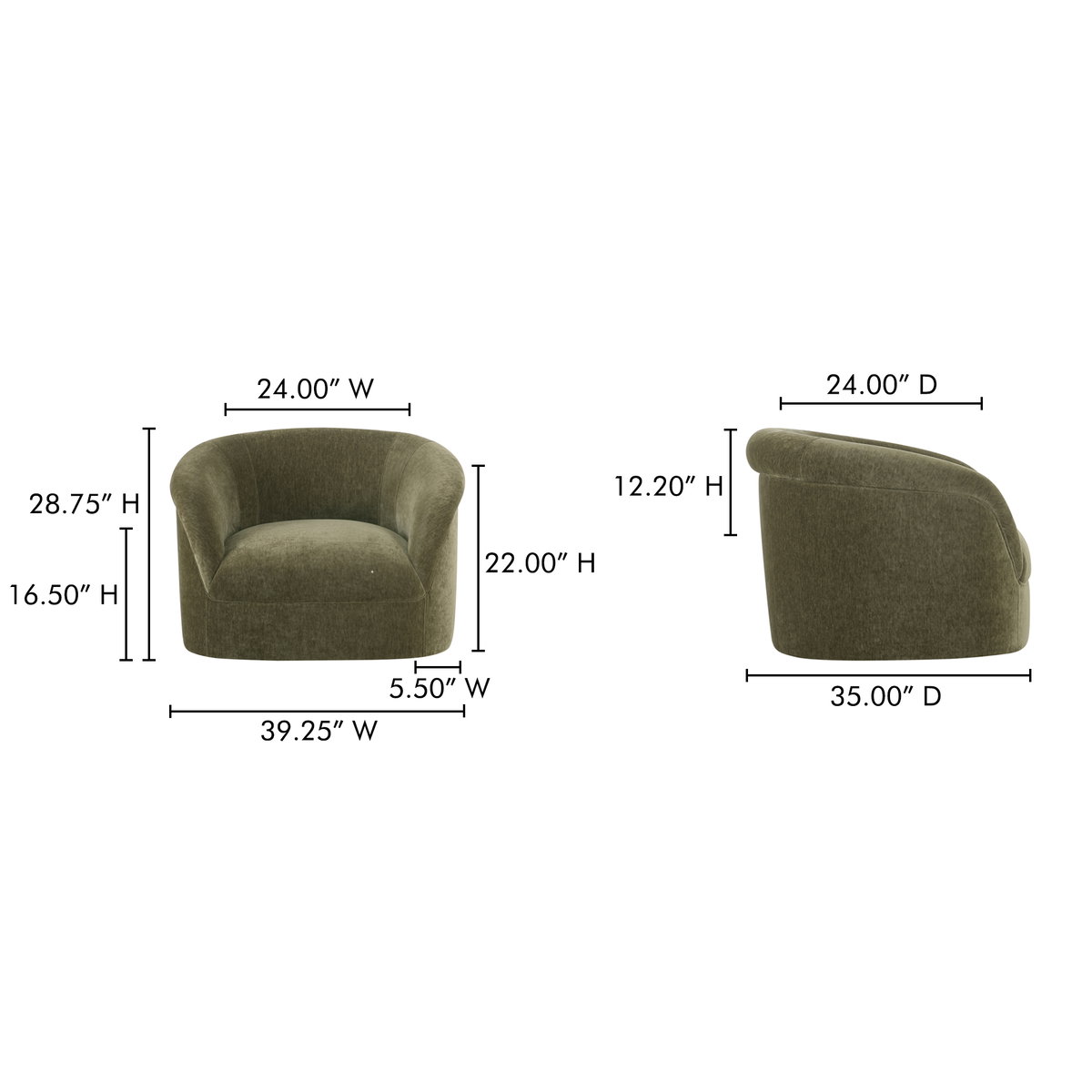 Thora Lounge Chair Dark Green, Accent Chair by Moe's Home, 39.25" width x 28.75" height x 35" depth View 10