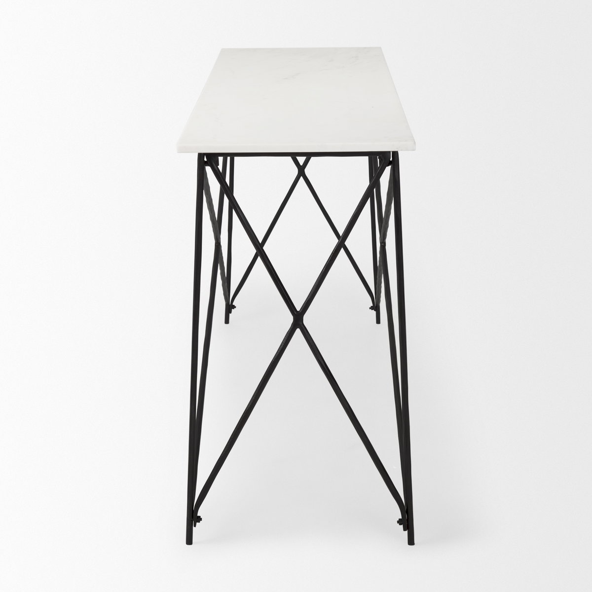 Lorlei Marble Top with Gray Iron Base Console Table, by Mercana, 59" length x 16" width x 28.5" height View 5