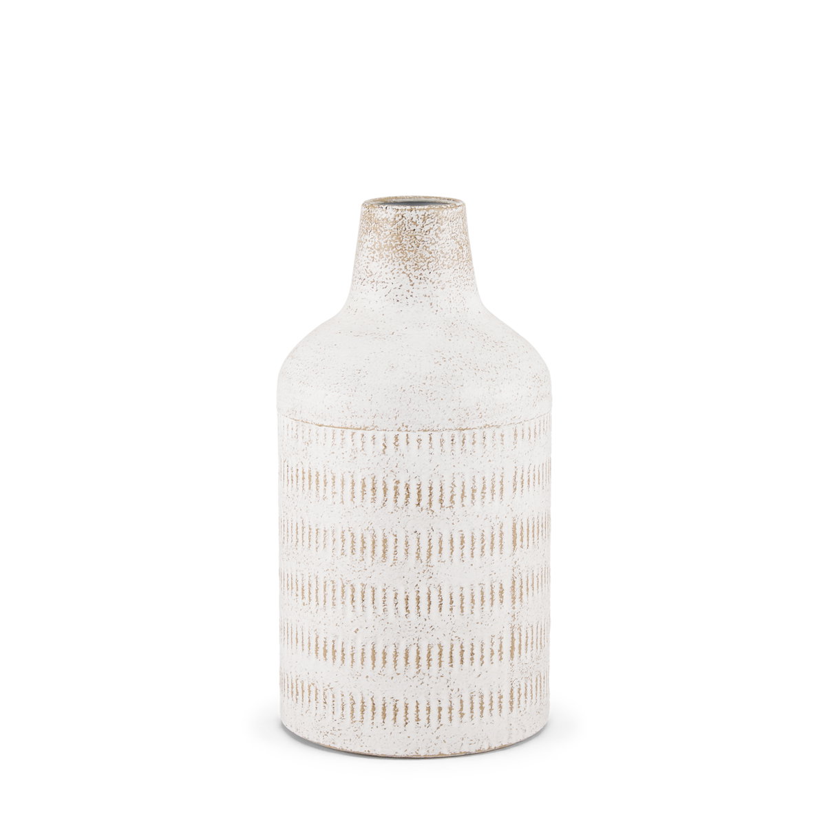 Tisha Small White with Terracotta Distressing Metal Vase, by Mercana, 5.91" length x 5.91" width x 11.42" height View 1