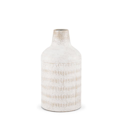 Tisha Small White with Terracotta Distressing Metal Vase