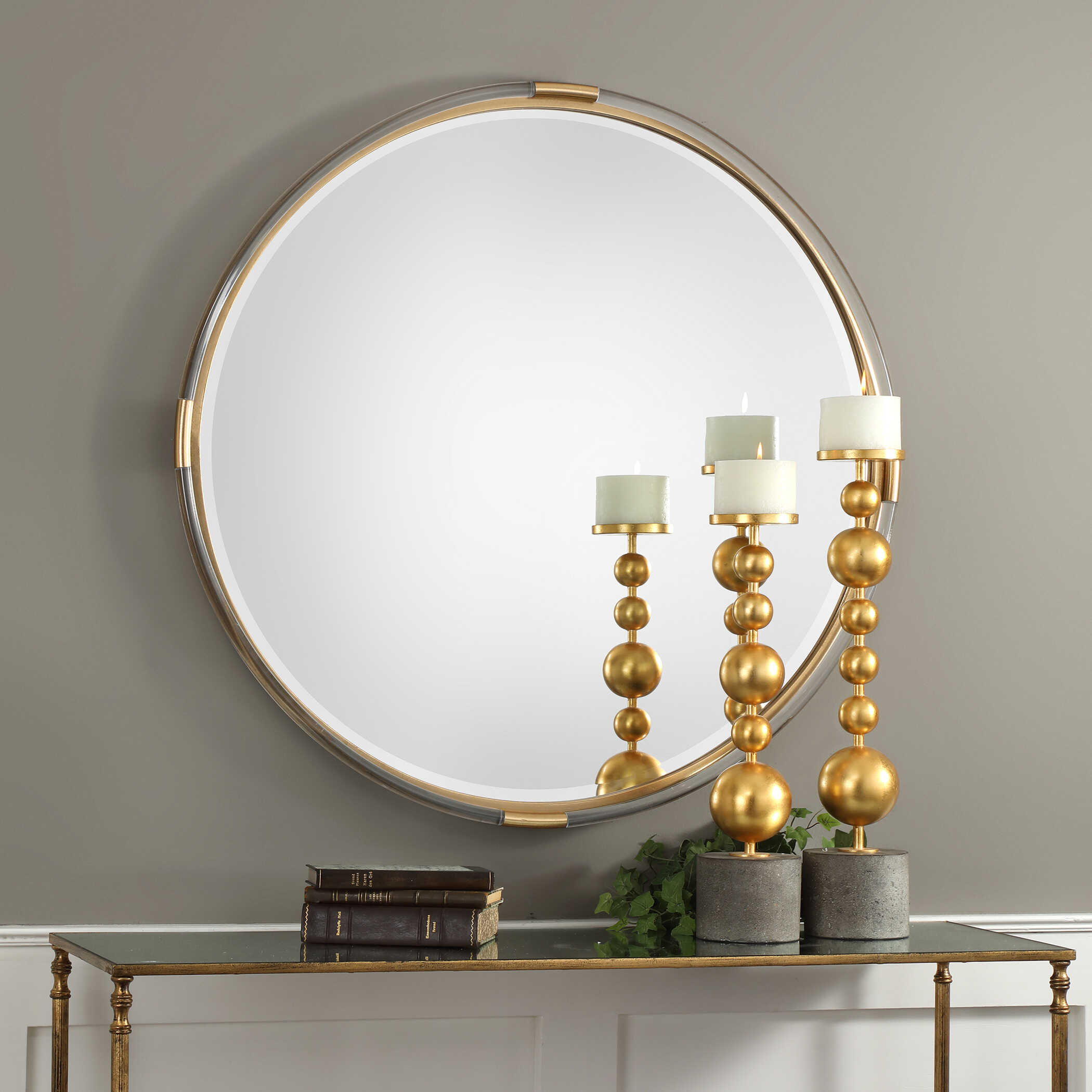 Mackai Round Gold Mirror, by Uttermost, 37.5" width x 37.5" height x 1.37" depth View 2