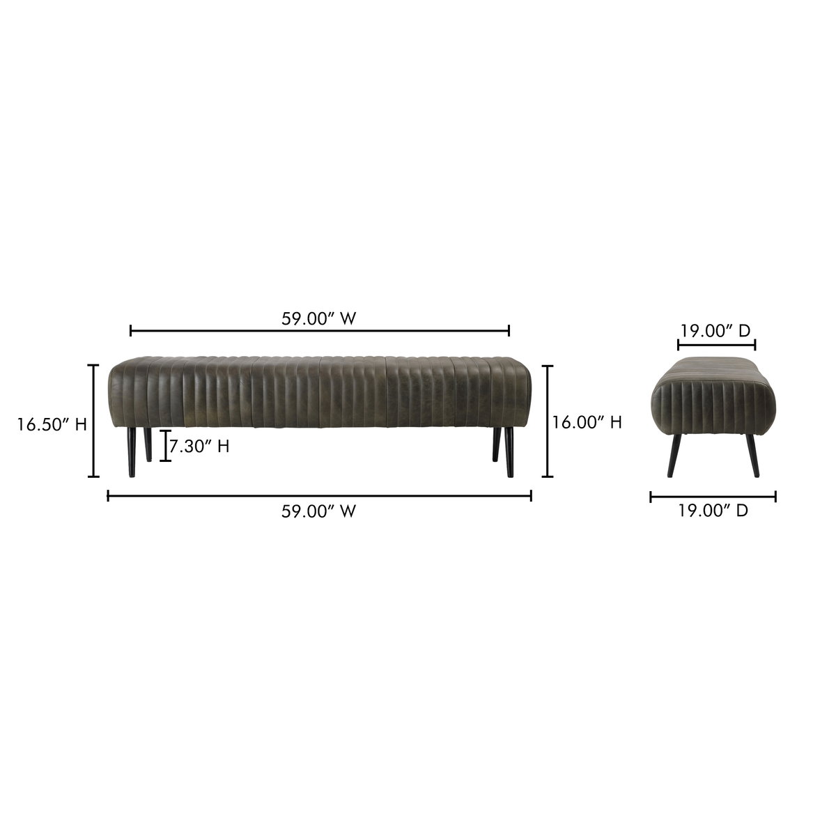 Endora Bench Charred Olive, Benche by Moe's Home, 59" width x 16.5" height x 19" depth View 8