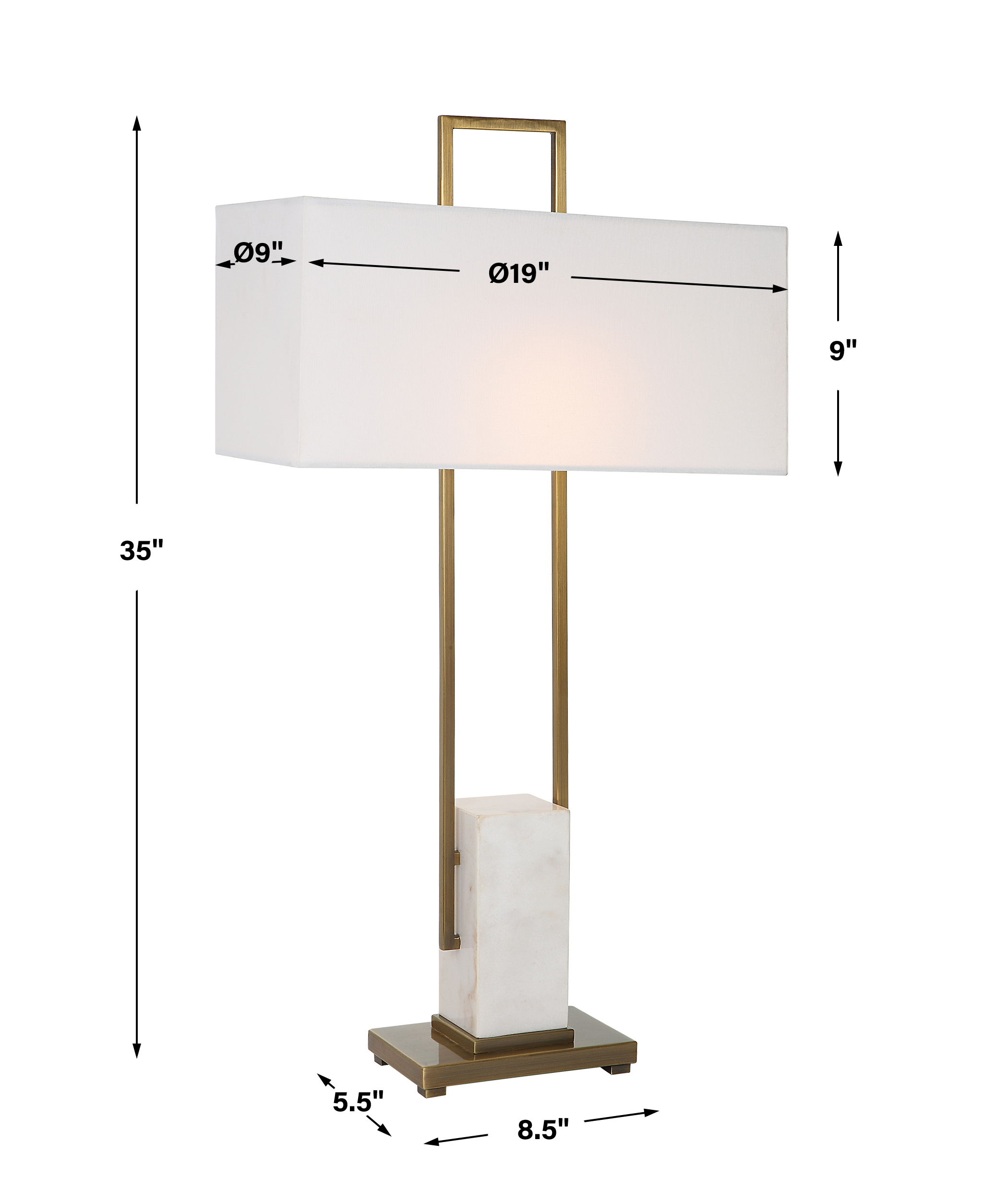 Column White Marble Table Lamp, by Uttermost, 19" width x 35" height x 9" depth View 3